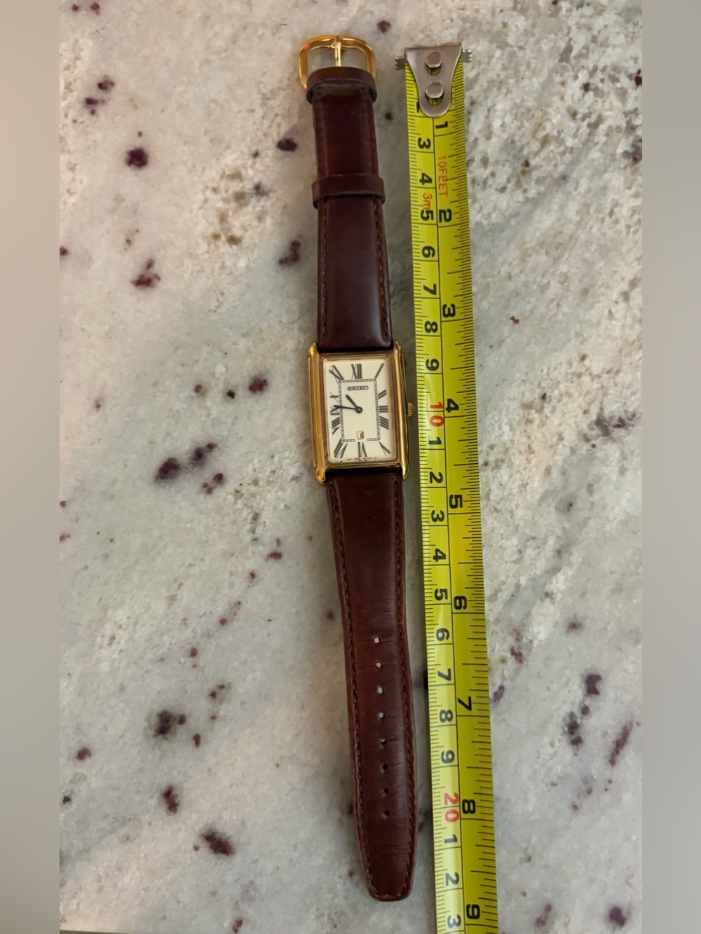 Seiko Gold-Tone Rectangular Watch with Brown Leather Strap - Picture 5 of 5